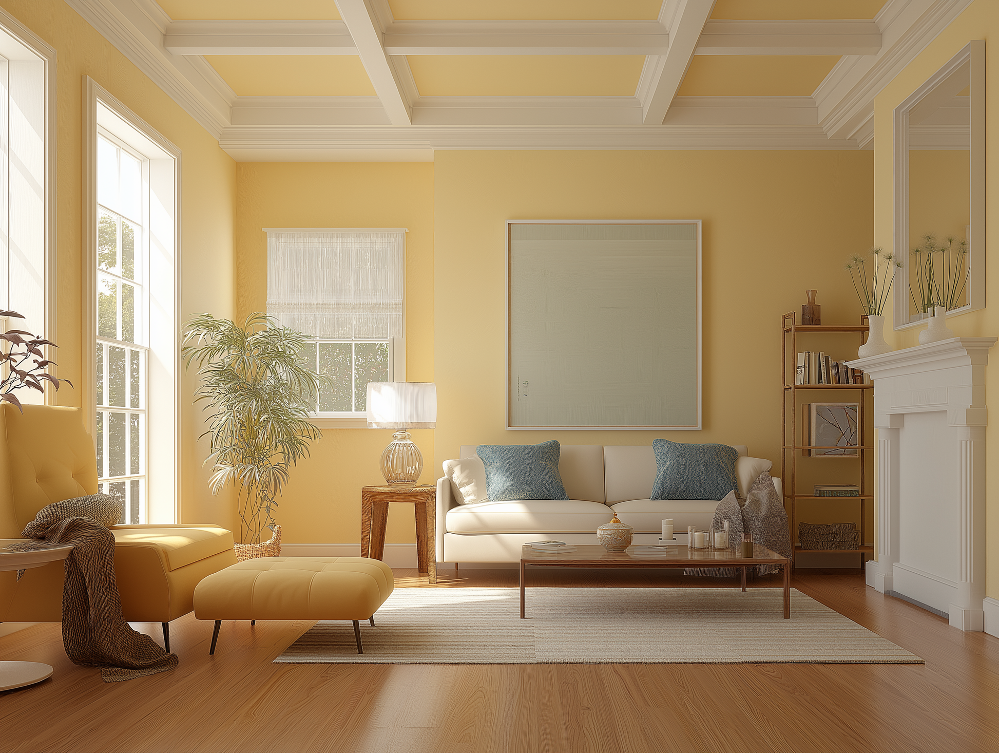 yellow painted living room in butter glen at Jax & hue