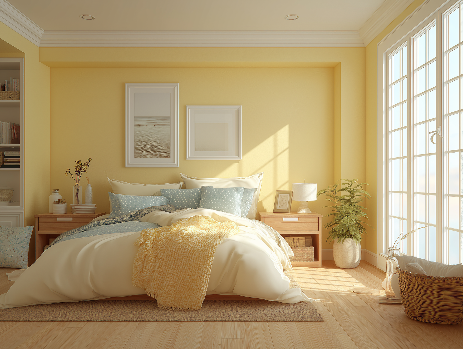 yellow painted bedroom in butter glen at Jax & hue