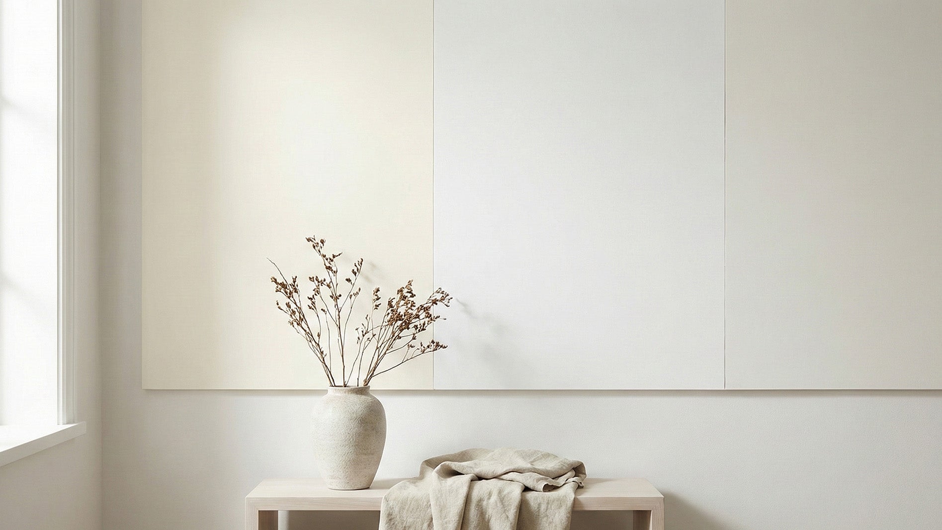 Different temperatures of white paint samples on a wall