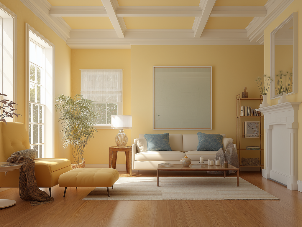 yellow painted living room in butter glen at Jax & hue