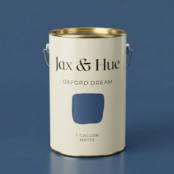 Jax & Hue Oxford Dream interior paint, a scholarly medium blue with elegant presence for boys' rooms or offices.