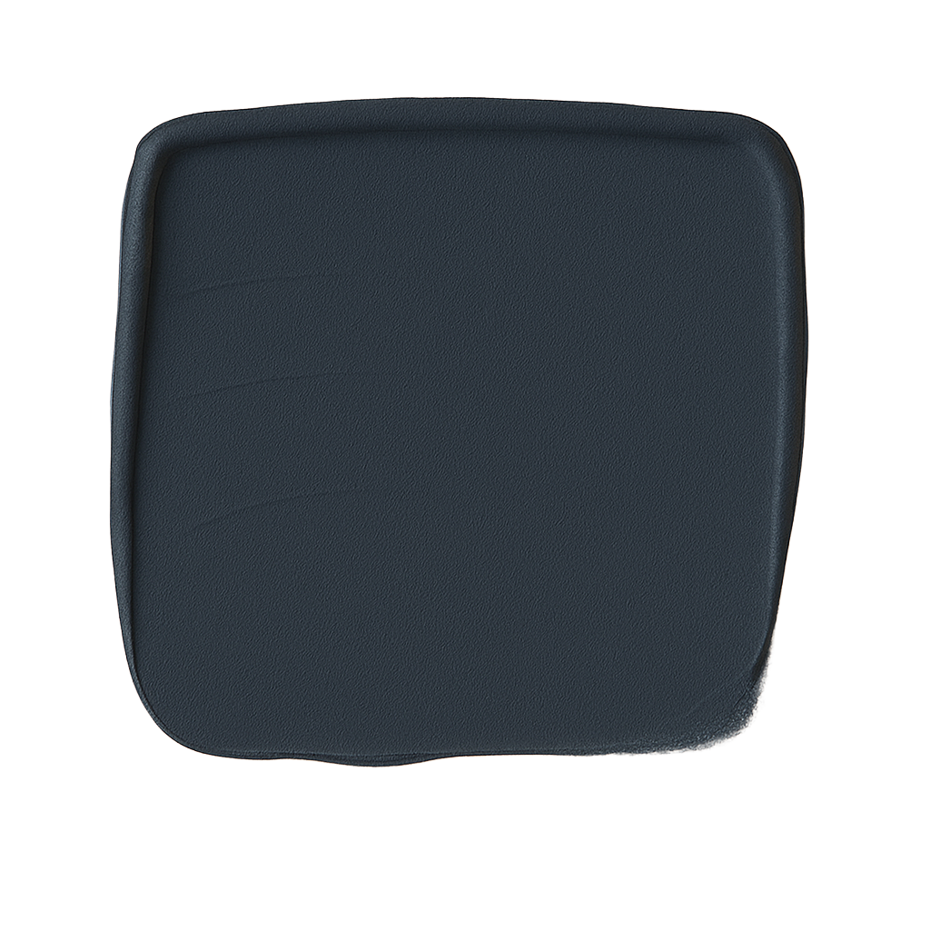 Black rectangular seat cushion on a white background