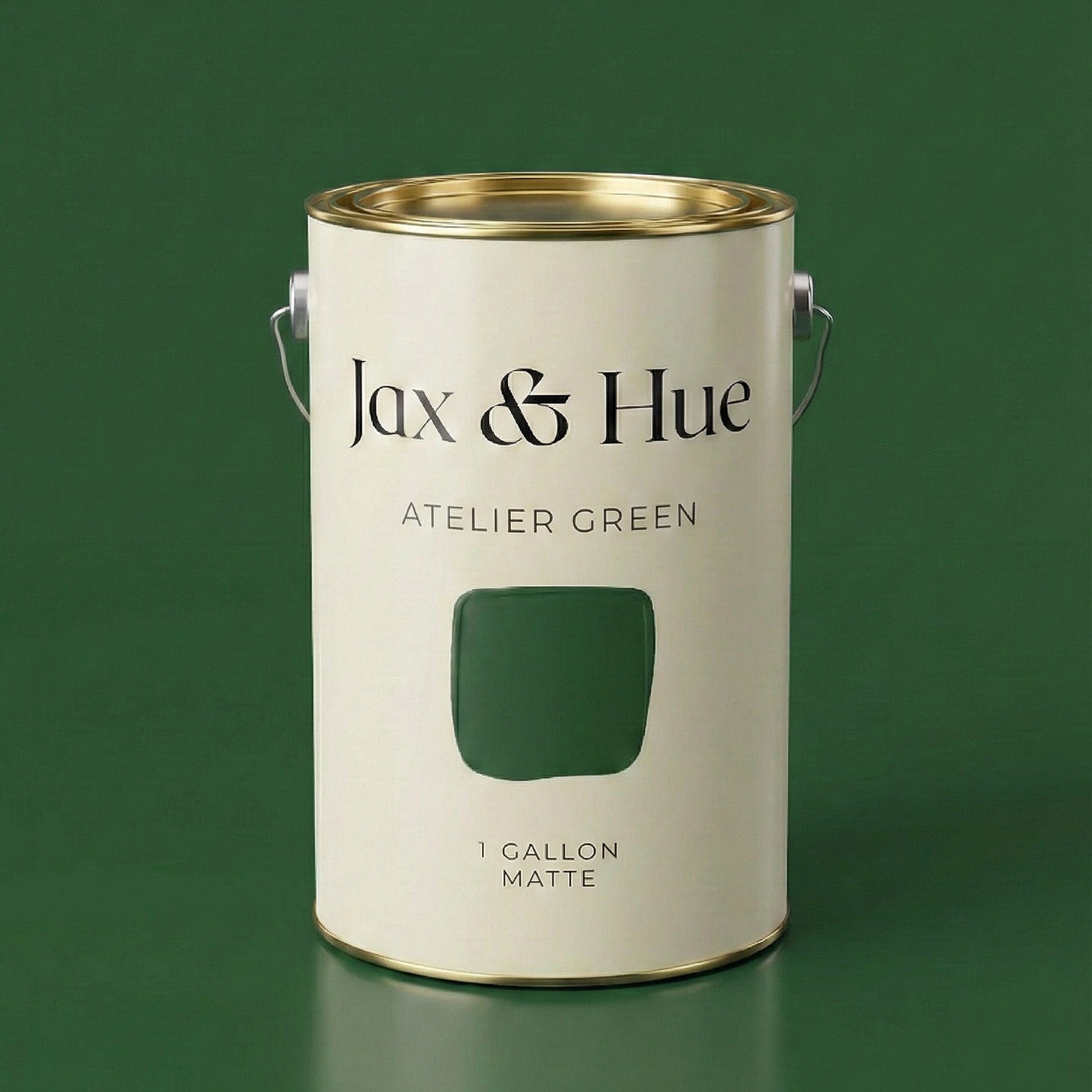 Jax & Hue Atelier Green paint can, an artful rich green with deep soul for creative studios and dens.
