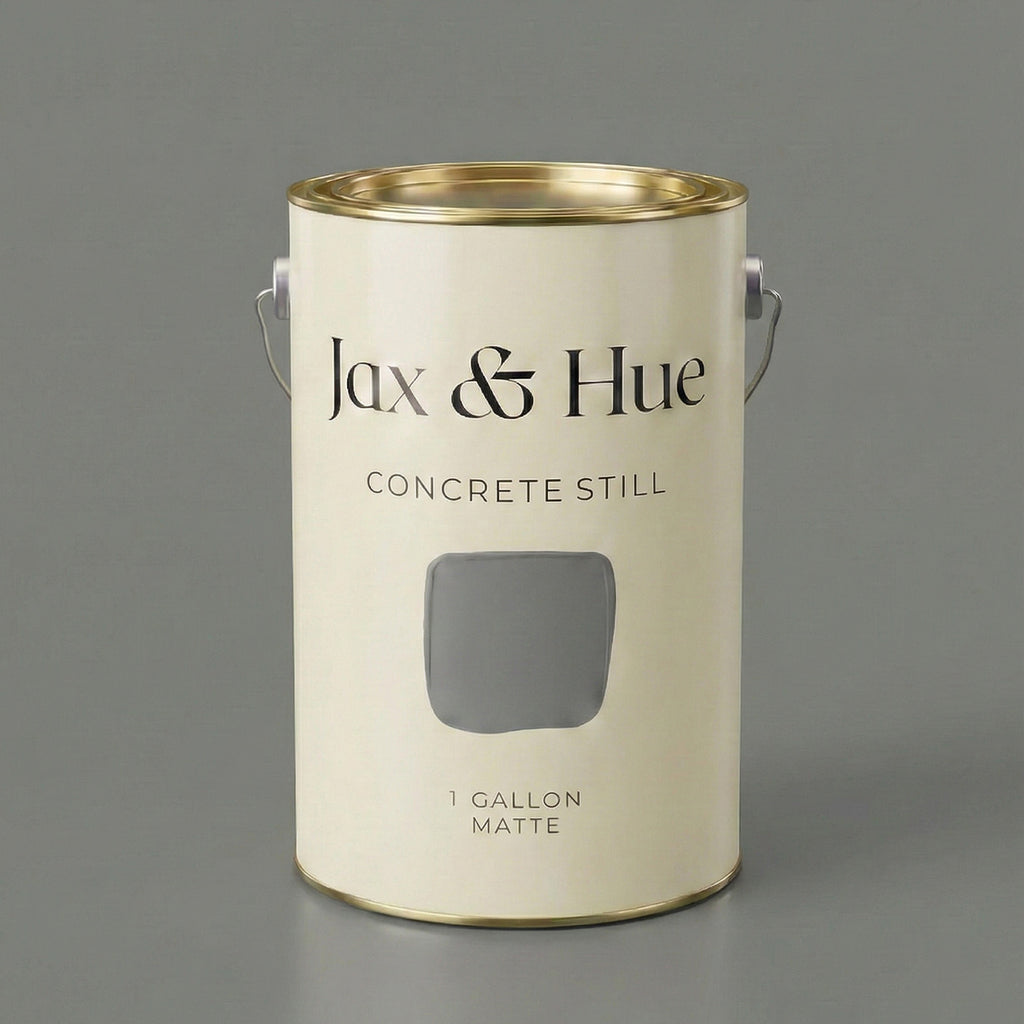 Jax & Hue Concrete Still interior paint, a refined medium gray with organic warmth for calm home offices.