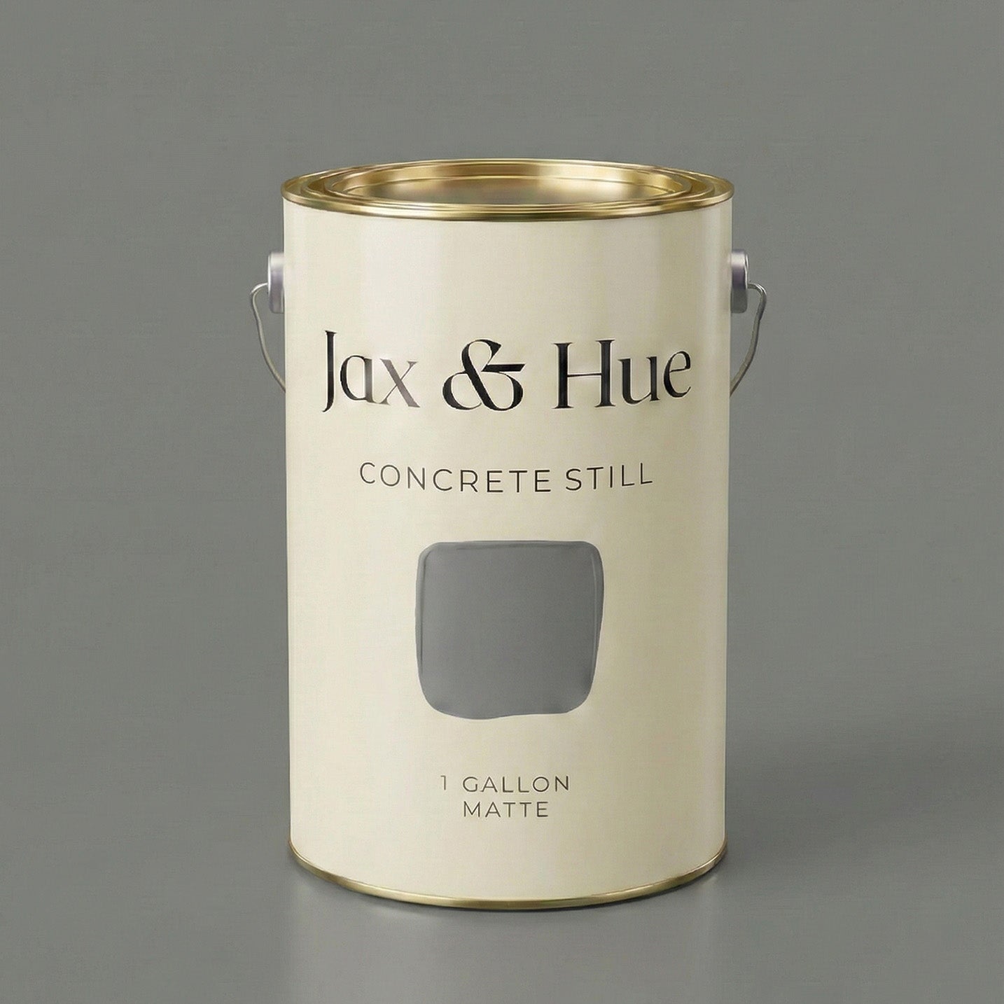Jax & Hue Concrete Still interior paint, a refined medium gray with organic warmth for calm home offices.