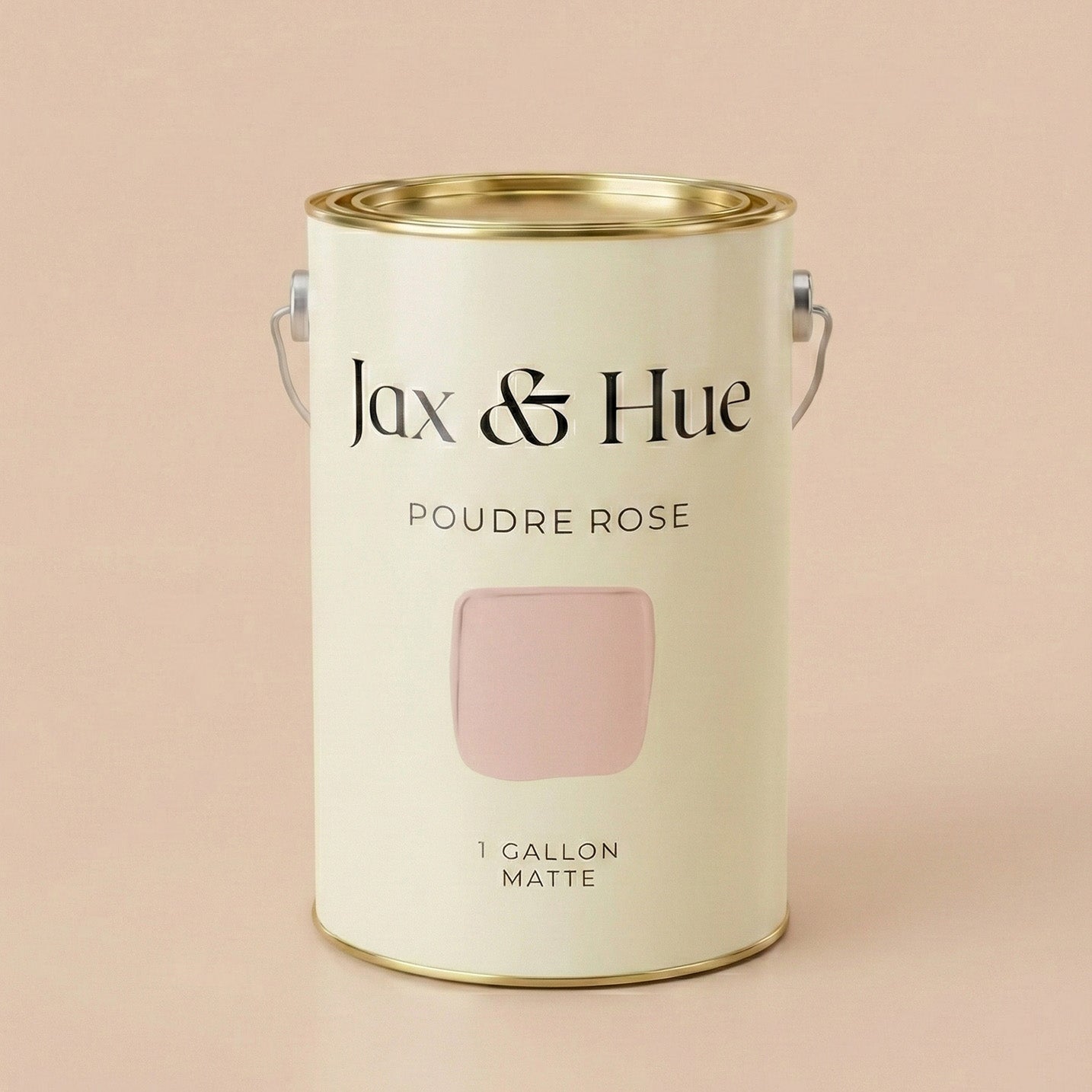 Jax & Hue Poudre Rosé paint can, an elegant blush pink with subtle warmth for chic bedrooms