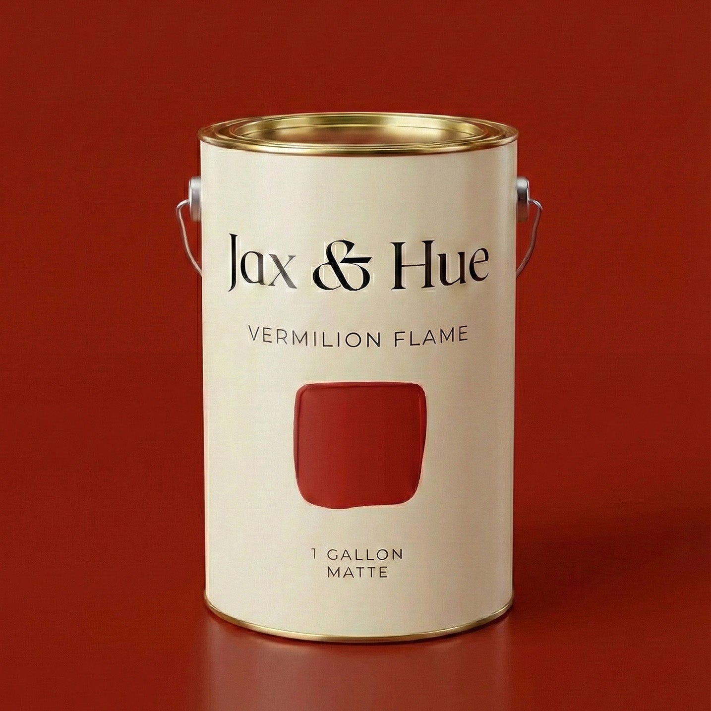 Jax & Hue Vermilion Flame paint can, a vibrant red with fiery charisma for bold interiors or accents.