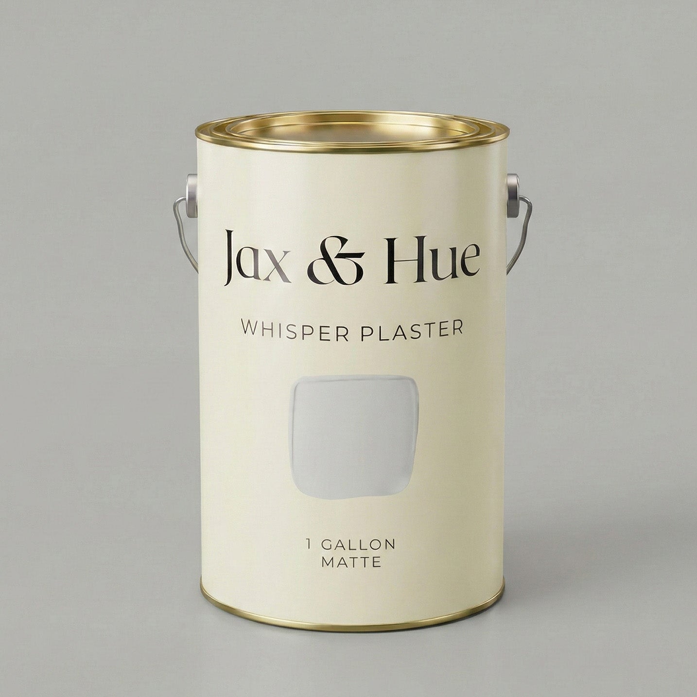 Jax & Hue Whisper Plaster paint can, a cool sophisticated off-white with gray undertones for minimalist spaces.