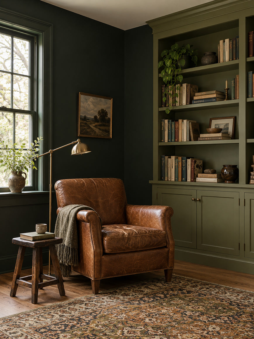 Juniper Hall and Garden Armory explore the lush, enveloping side of green. Juniper’s cooler depth meets Garden Armory’s earthy olive warmth, giving a dark palette subtle movement from room to room. Rich enough to feel immersive, varied enough to hold your interest, a natural fit for a home with a quieter, more mysterious mood.