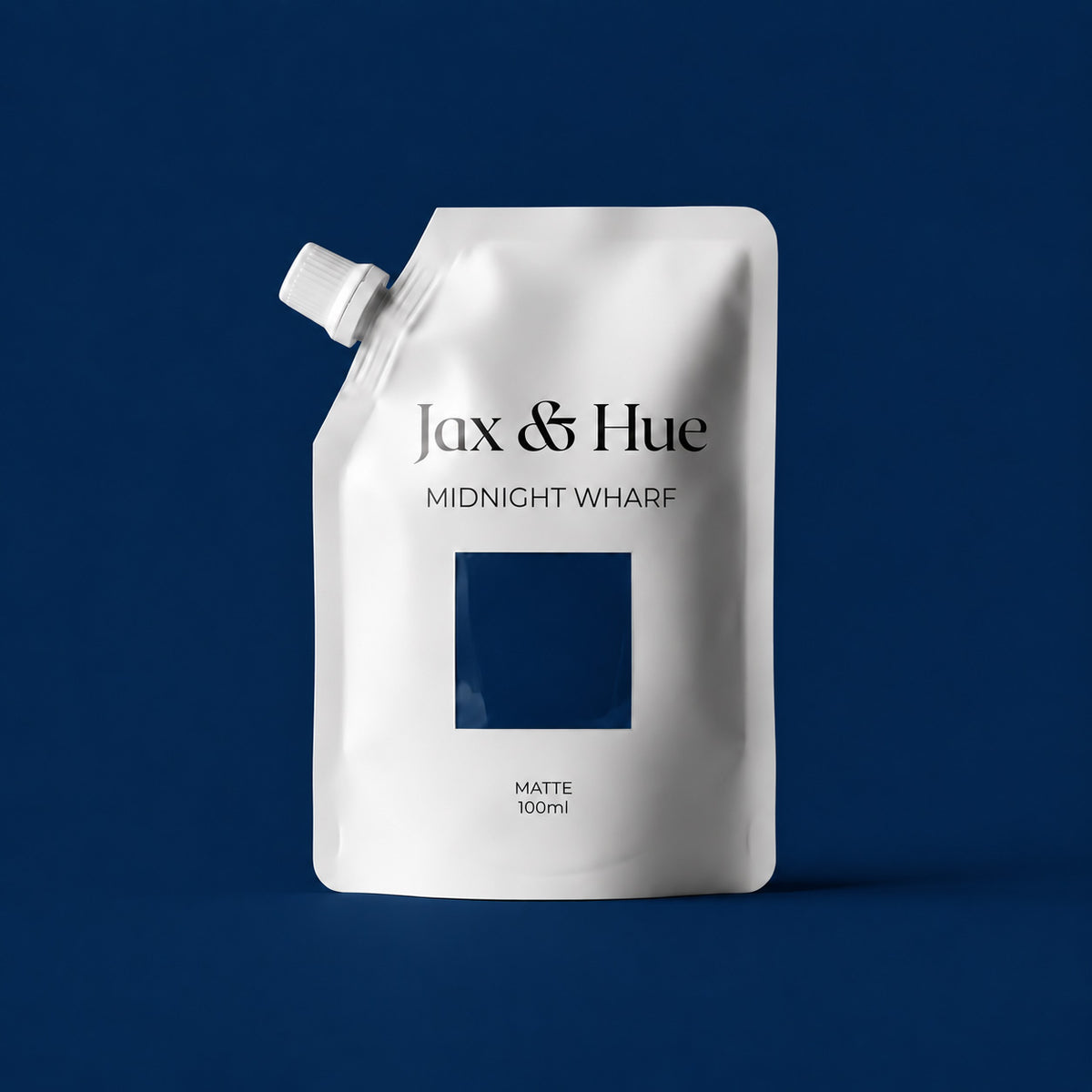 Jax & Hue Midnight Wharf dark blue paint color tester pouch with a blue color window