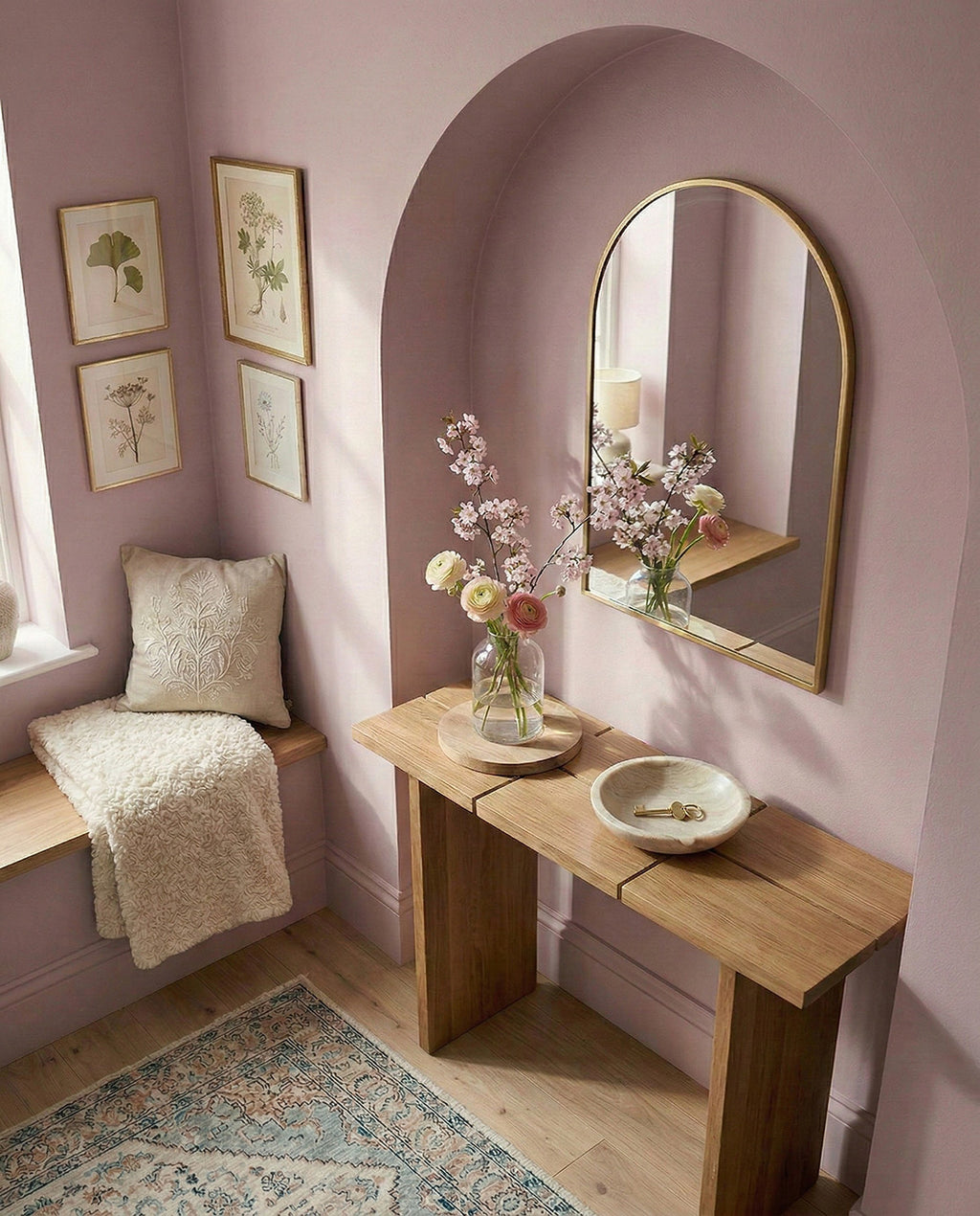 entryway painted in pale amaranth, a soft dusty lilac purple paint