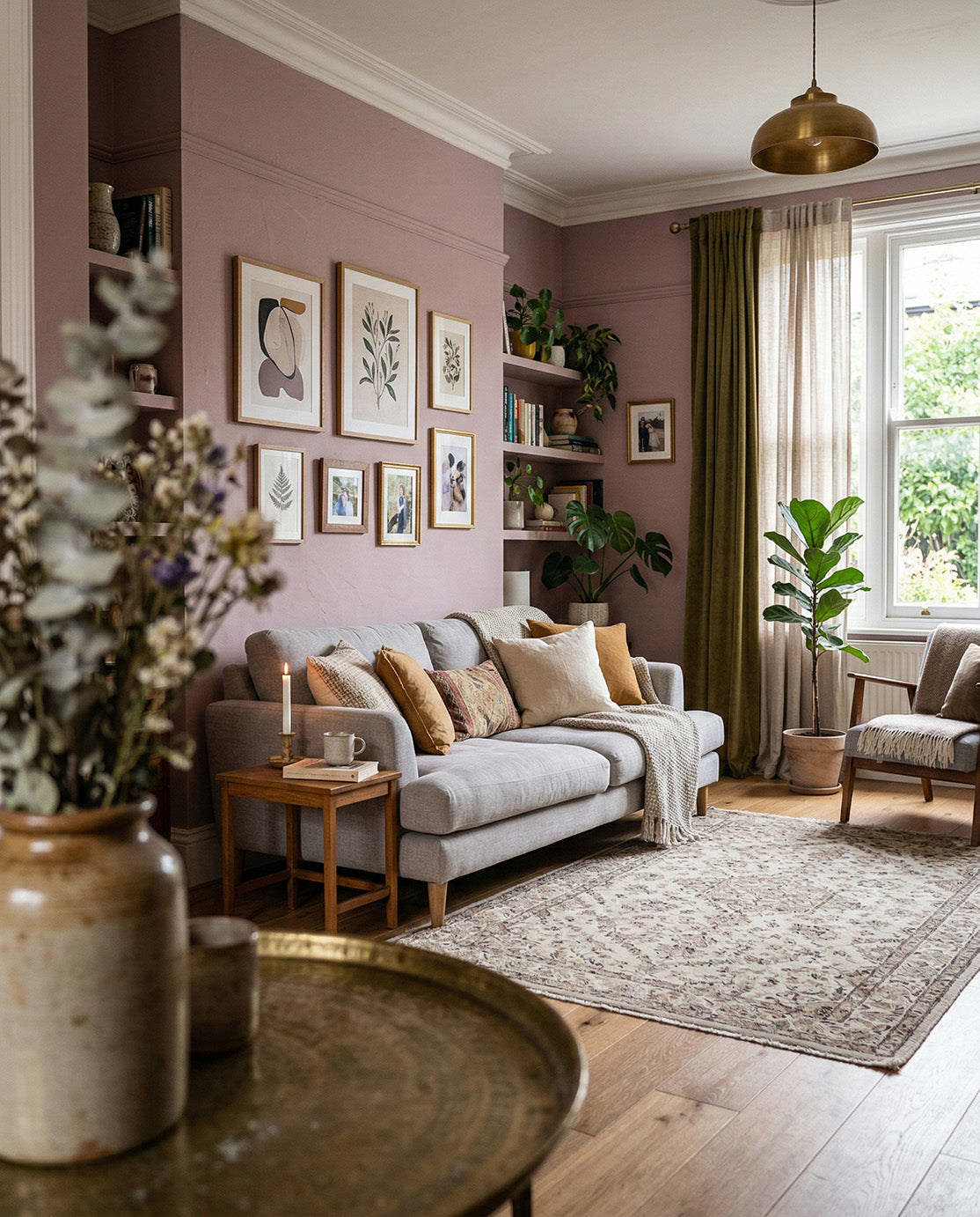 entryway painted in pale amaranth, a soft dusty lilac purple paint