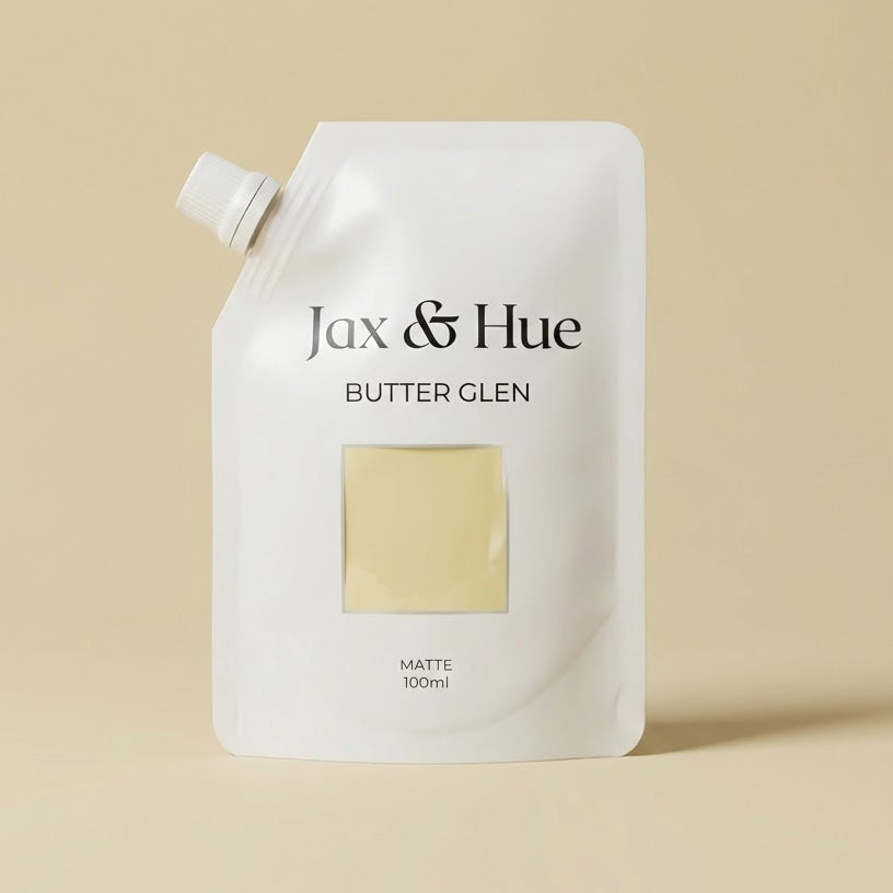Jax & Hue Butter Glen product packaging on a beige background