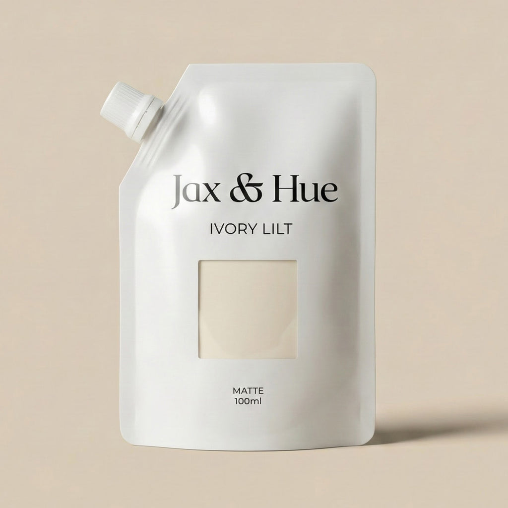 Jax & Hue Ivory Lilt paint pouch on a beige background