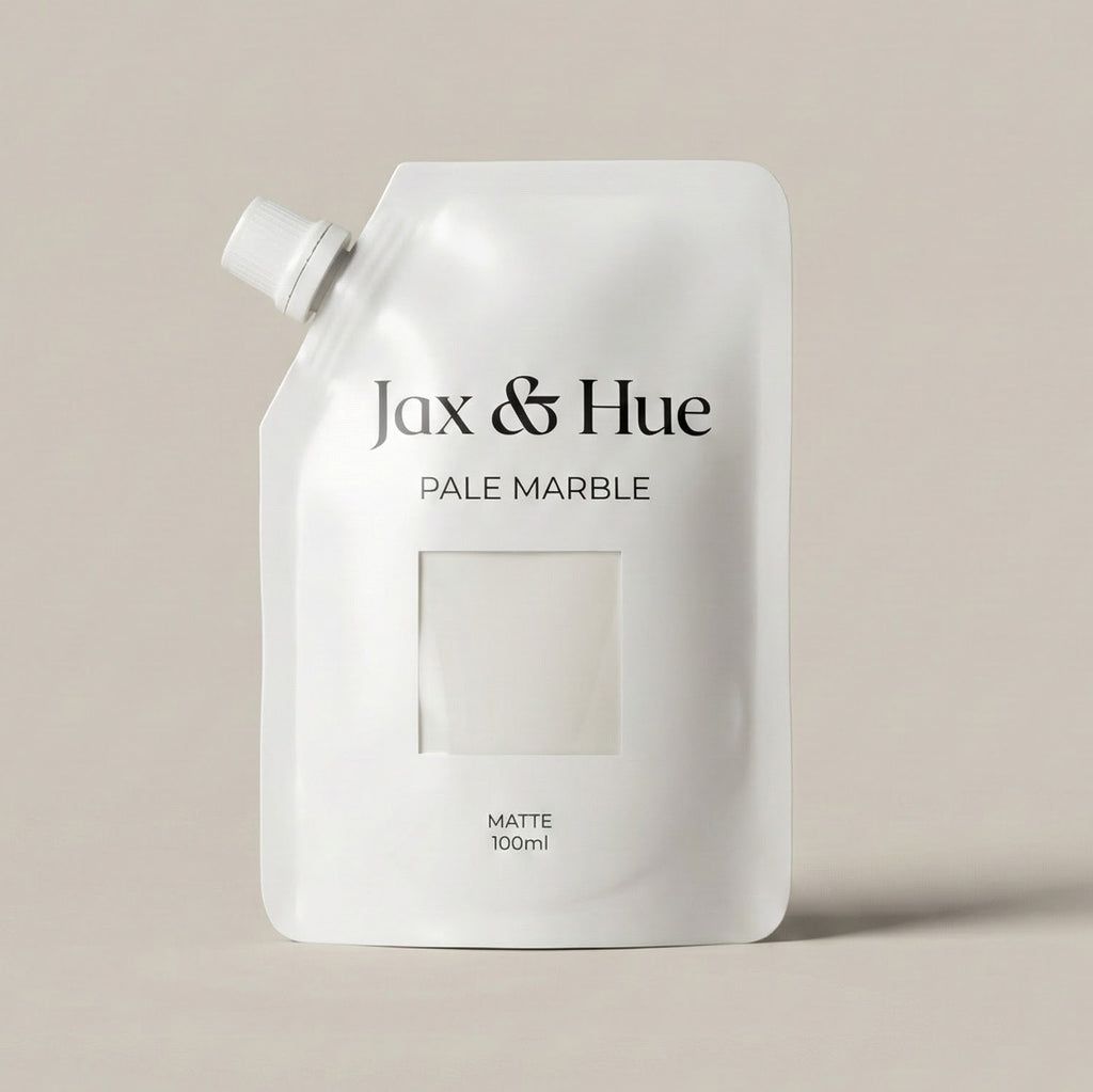 Jax & Hue Pale Marble paint pouch on a beige background