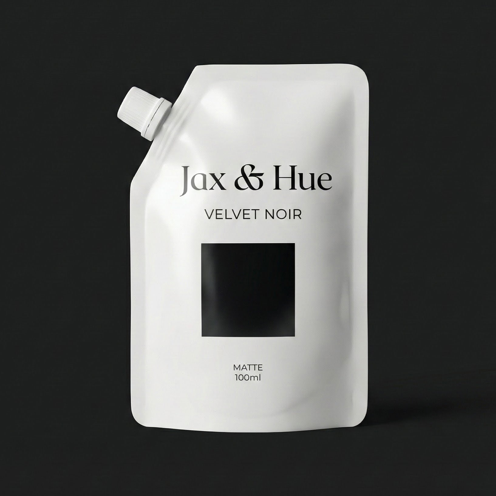 Jax & Hue Velvet Noir hair product packaging on a black background