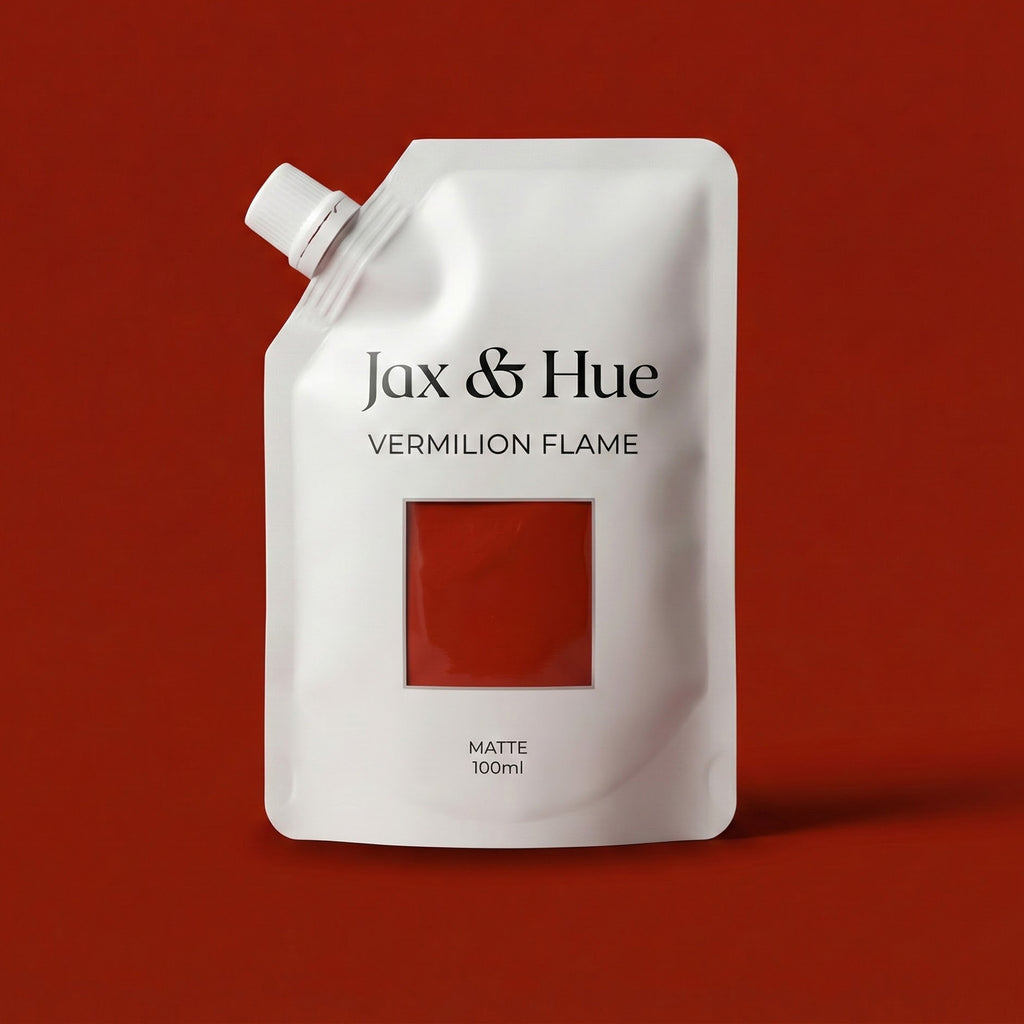 Jax & Hue Vermilion Flame red paint pouch in 100ml tester