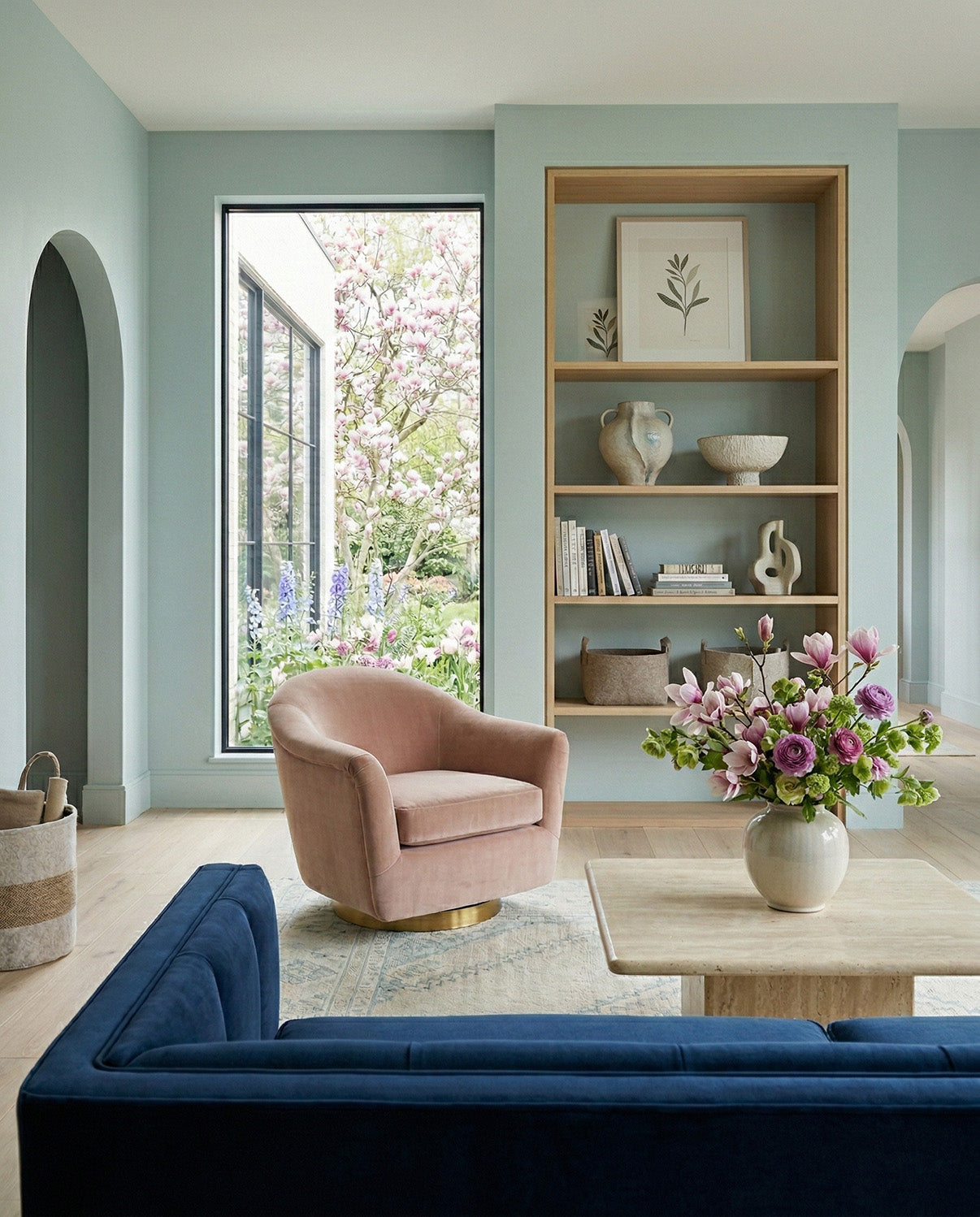 green blue hue painted living room