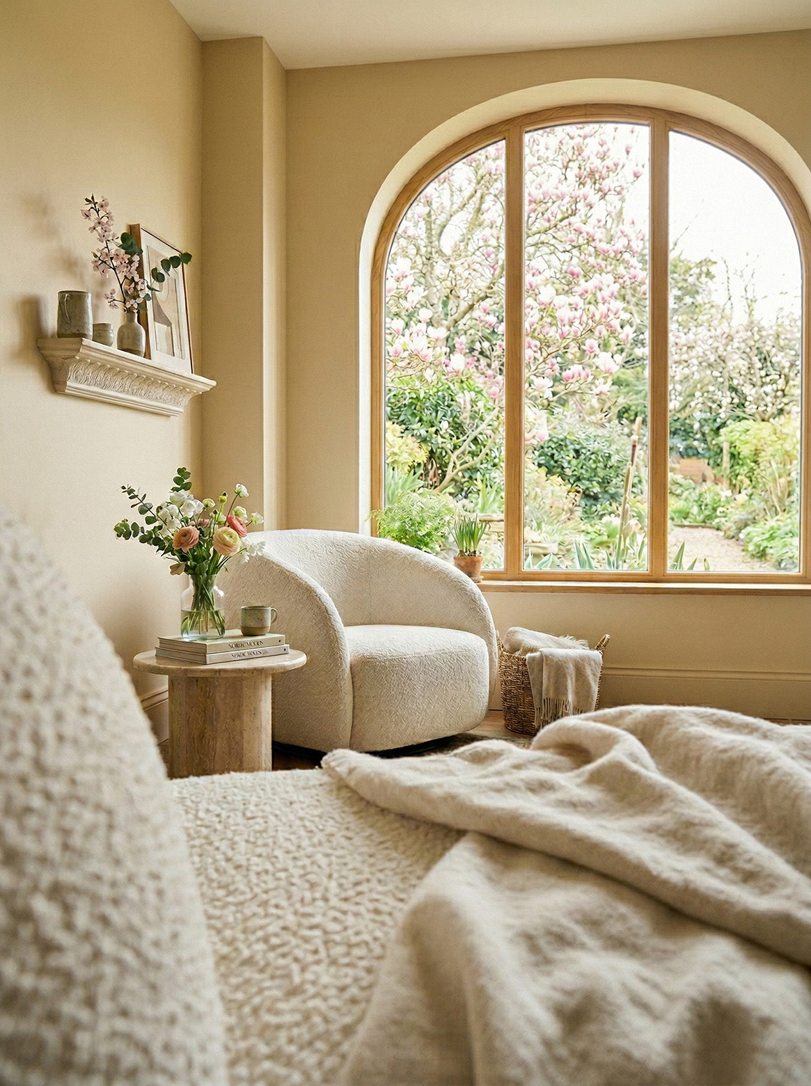 light bright yellow living room painted in butter glen