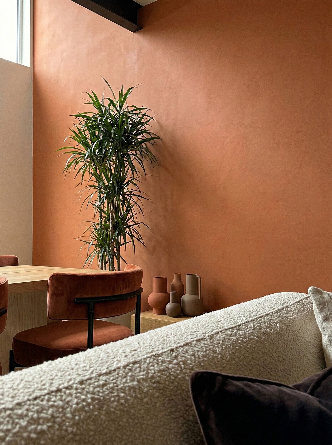Terracotta painted orange living room wall